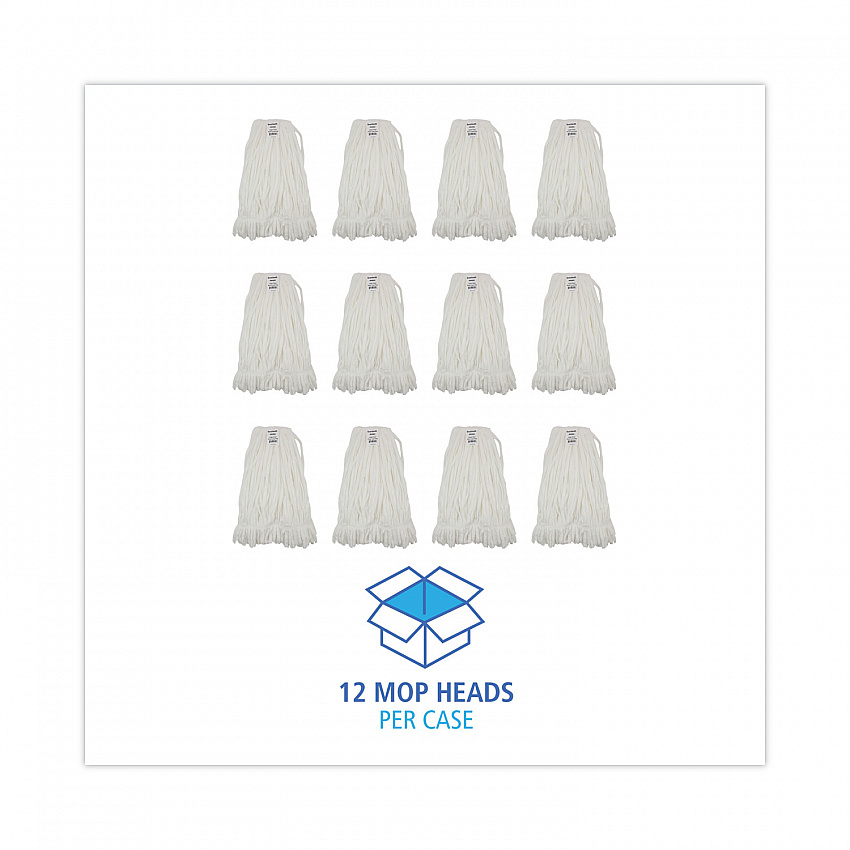Mop Head, Looped, Enviro Clean With Tailband, Cotton/Synthetic, Large, White, 12/Carton (8003)