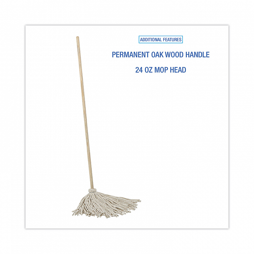 Cotton Deck Mop, #24 White Cotton Head, 50" Wood Handle, 6/Carton (CD50024S)