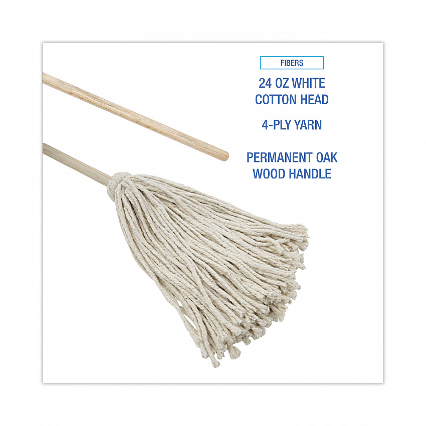 Cotton Deck Mop, #24 White Cotton Head, 50" Wood Handle, 6/Carton (CD50024S)
