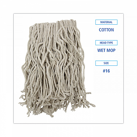 Mop Head, Cotton, Cut-End, White, 4-Ply, #16 Band, 12/Carton (CM02016S)