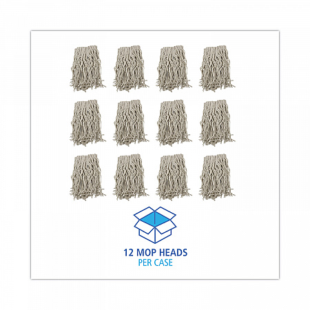 Mop Head, Cotton, Cut-End, White, 4-Ply, #16 Band, 12/Carton (CM02016S)