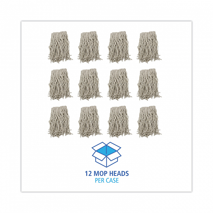 Mop Head, Cotton, Cut-End, White, 4-Ply, #16 Band, 12/Carton (CM02016S)