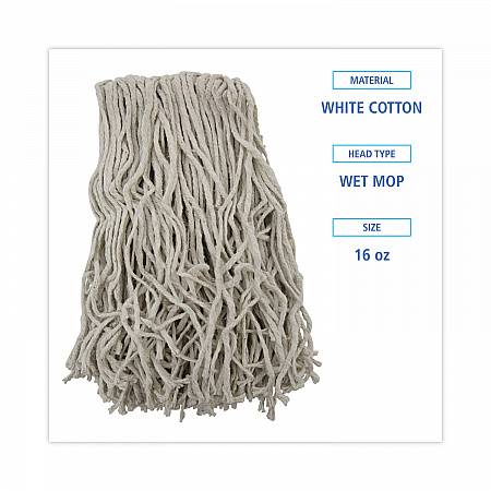 Banded Mop Head, Cotton, Cut-End, White, 16 oz, 12/Carton (CM20016)
