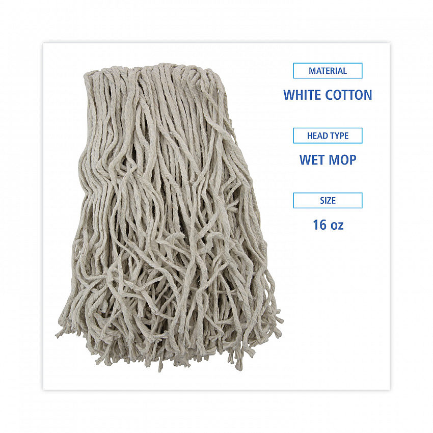 Banded Mop Head, Cotton, Cut-End, White, 16 oz, 12/Carton (CM20016)