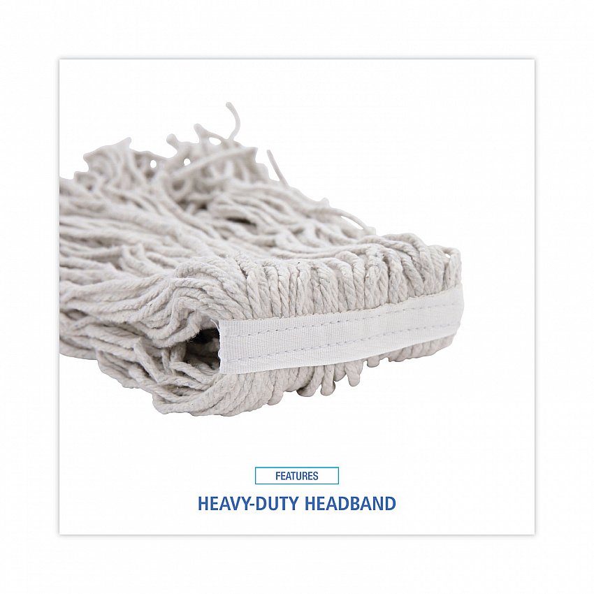 Banded Mop Head, Cotton, Cut-End, White, 16 oz, 12/Carton (CM20016)
