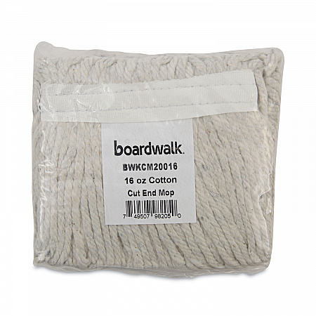 Banded Mop Head, Cotton, Cut-End, White, 16 oz, 12/Carton (CM20016)