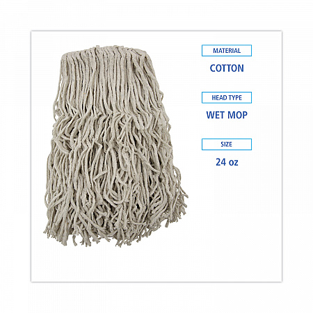 Banded Cotton Mop Heads, 24 oz, White, 12/Carton (CM20024)