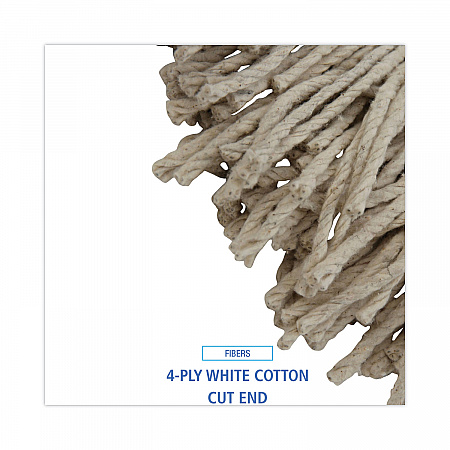 Mop Head, Lie-Flat Head, Cotton Fiber, 24 oz., White, 12/Carton (CM22024)