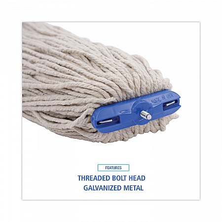 Mop Head, Lie-Flat Head, Cotton Fiber, 24 oz., White, 12/Carton (CM22024)