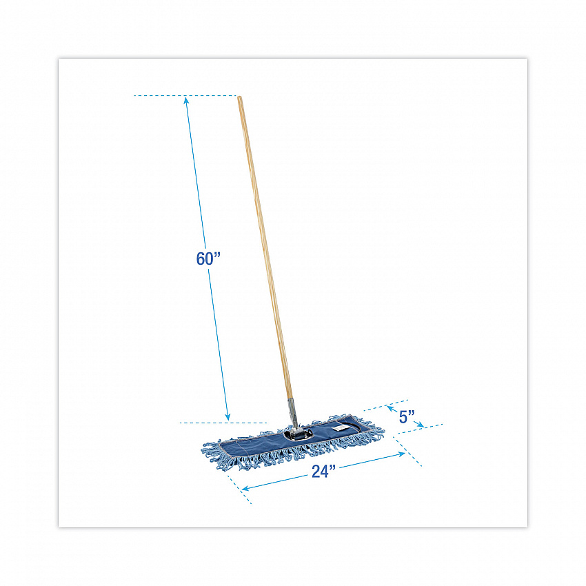 Dry Mopping Kit, 24 x 5 Blue Synthetic Head, 60" Natural Wood/Metal Handle (HL245BSPC)