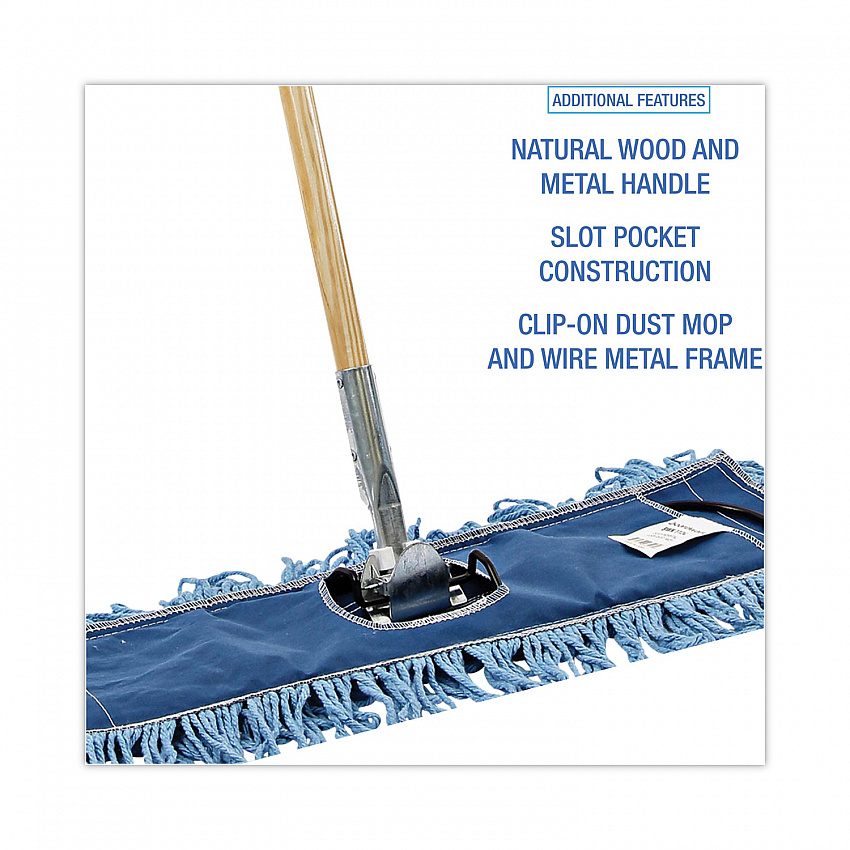 Dry Mopping Kit, 24 x 5 Blue Synthetic Head, 60" Natural Wood/Metal Handle (HL245BSPC)