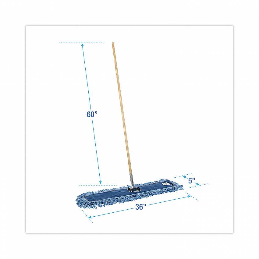 Dry Mopping Kit, 36 x 5 Blue Blended Synthetic Head, 60" Natural Wood/Metal Handle (HL365BSPC)