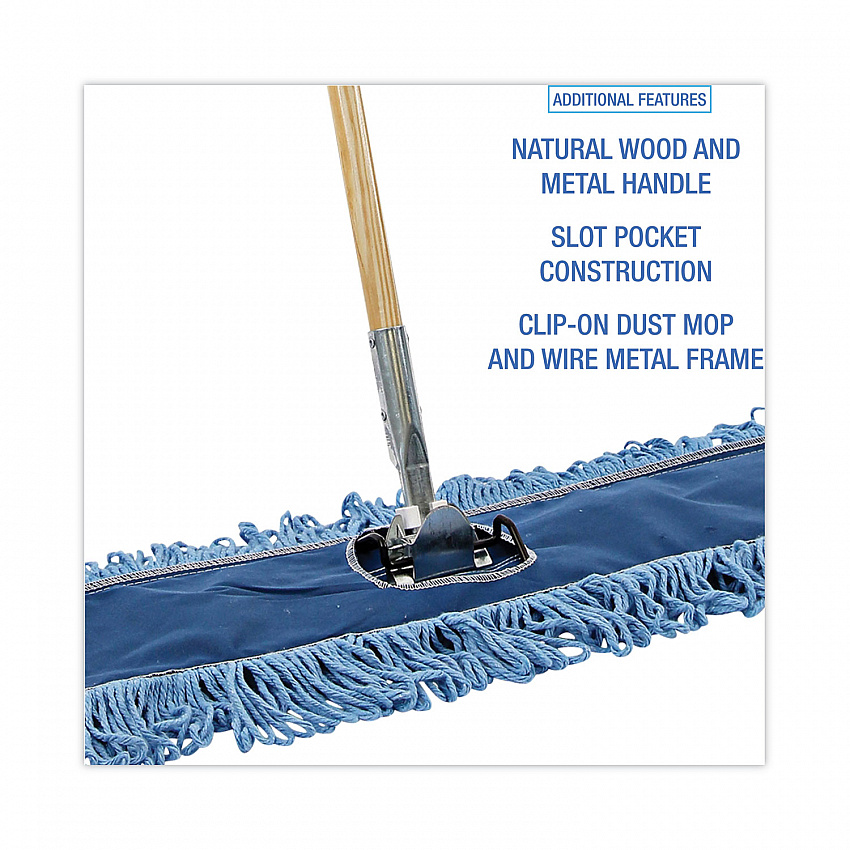 Dry Mopping Kit, 36 x 5 Blue Blended Synthetic Head, 60" Natural Wood/Metal Handle (HL365BSPC)