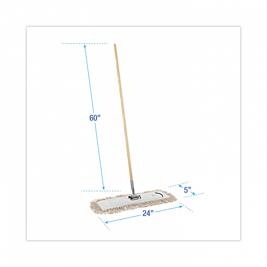 Cotton Dry Mopping Kit, 24 x 5 Natural Cotton Head, 60" Natural Wood Handle (M245C)