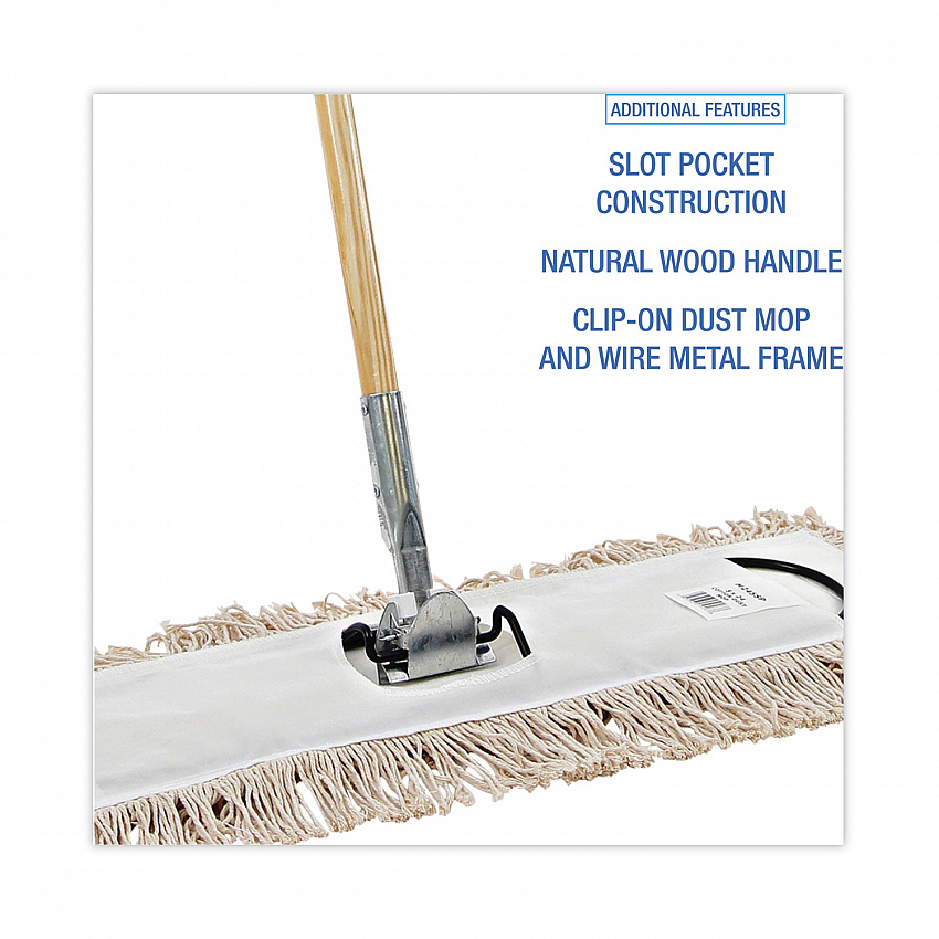Cotton Dry Mopping Kit, 24 x 5 Natural Cotton Head, 60" Natural Wood Handle (M245C)