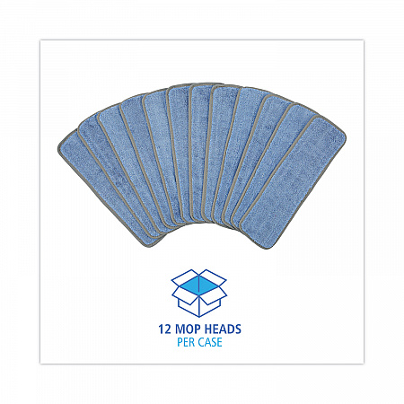 Microfiber Wet Mop Head, Blue, 18 x 5, Split Microfiber, Hook and Loop Back, Dozen (MFM185BCFDZ)