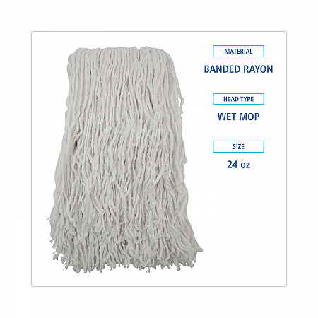 Banded Rayon Cut-End Mop Heads, #24, White, 1.25