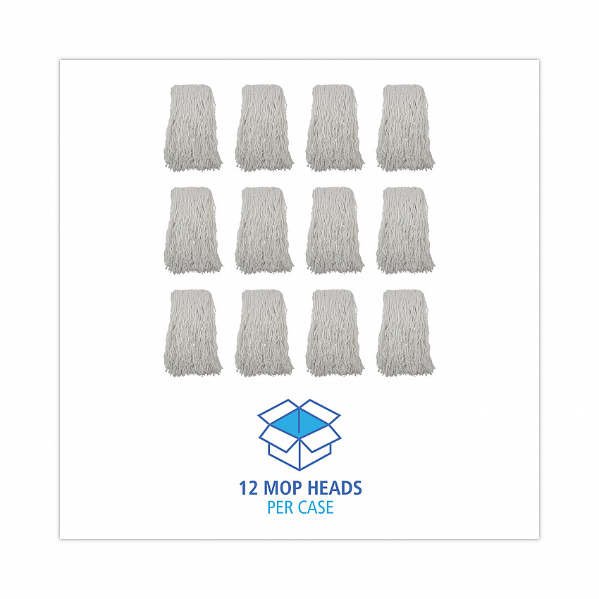 Banded Rayon Cut-End Mop Heads, #24, White, 1.25" Headband, 12/Carton (RM03024S)