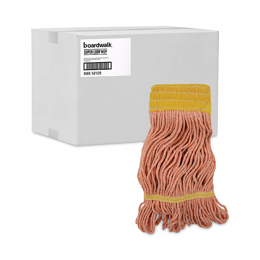 Super Loop Wet Mop Head, Cotton/Synthetic Fiber, 5" Headband, Small Size, Orange, 12/Carton (501OR)