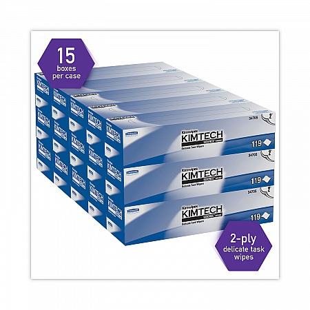 Kimwipes Delicate Task Wipers, 2-Ply, 11.8 x 11.8, Unscented, White, 120/Box, 15 Boxes/Carton (34705)