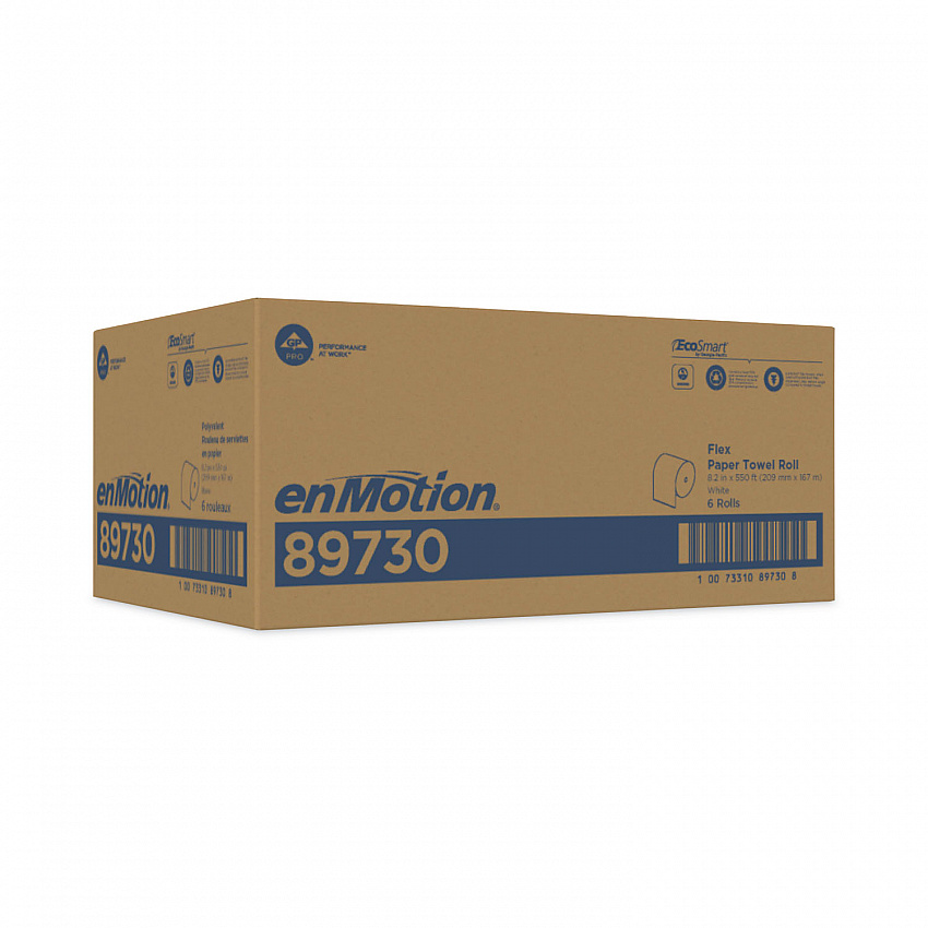 enMotion Flex Paper Towel Roll, 1-Ply, 8.2" x 550 ft, White, Recycled Paper, 6 Rolls/Carton (89730)
