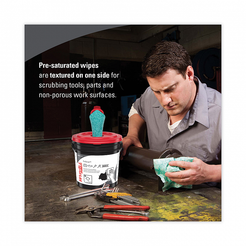 Power Clean ProScrub Pre-Saturated Wipes, Cloth, 9.5 x 12, Citrus Scent, Green, 75/Bucket (91371EA)