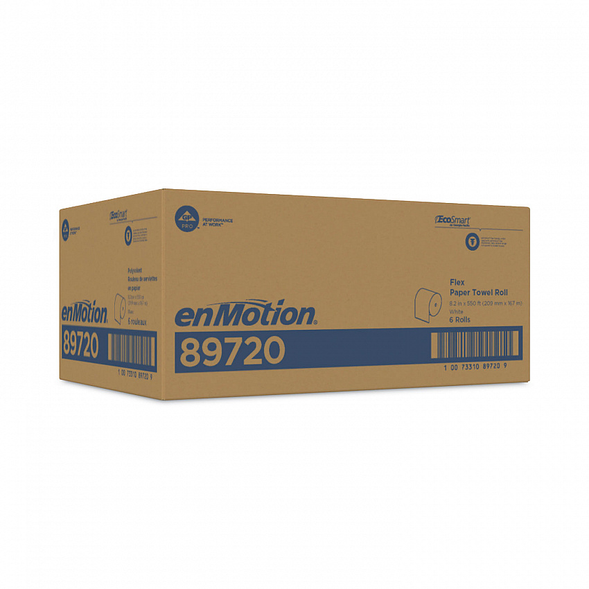 enMotion Flex Paper Towel Roll, 1-Ply, White, 8.2" x 550 ft, 6 Rolls/Carton (89720)