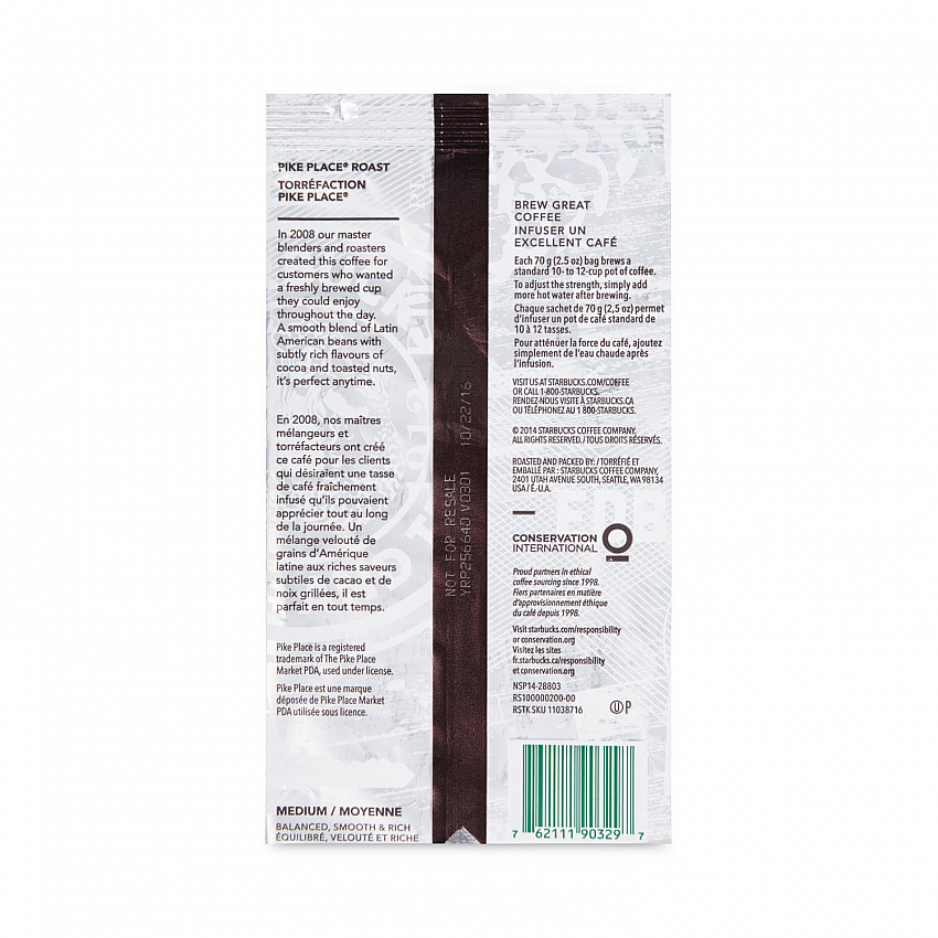 Coffee, Pike Place, 2.5 oz Packet, 72/Carton (11018197CT)