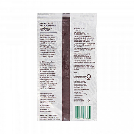 Coffee, Pike Place Decaf, 2.5 oz Packet, 72/Carton (11023061CT)
