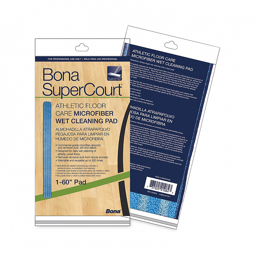 SuperCourt Athletic Floor Care Microfiber Wet Tacking Pad, 60", Light/Dark Blue (AX0003499)