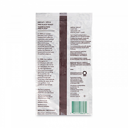 Coffee, Pike Place Decaf, 2.5 oz Packet, 18/Box (11023061)