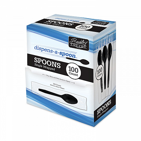 Dispens-a Spoon, Individually Wrapped, Mediumweight Spoon, Plastic, Black, 100/Box (BEP90206)