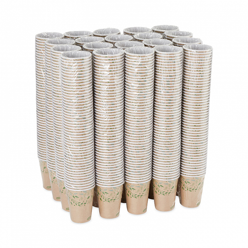 EcoSmart Recycled Fiber Hot/Cold Cups, 12 oz, Paper, Kraft/Green, 50/Sleeve, 20 Sleeves/Carton (2342R)
