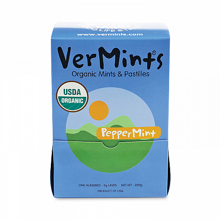 VerMints Organic Mints/Pastilles, Peppermint, 2 Mints/0.7 oz Individually Wrapped, 100/Box (VNT00992)