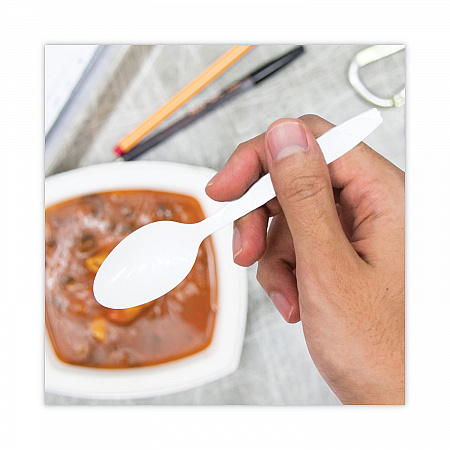 Impress Heavyweight Full-Length Polystyrene Cutlery, Spoon, Plastic, White, 1,000/Carton (HSWT0007)