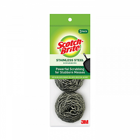 Metal Scrubbing Pads, 2.25 x 2.75, Silver, 3/Pack, 8 Packs/Carton (214C)