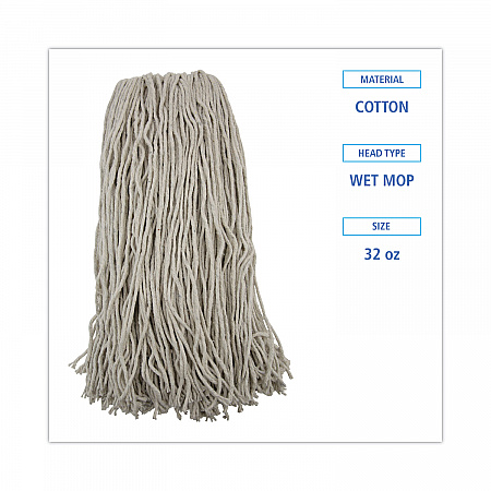 Mop Head, Premium Standard Head, Cotton Fiber, 32 oz, White, 12/Carton (232C)