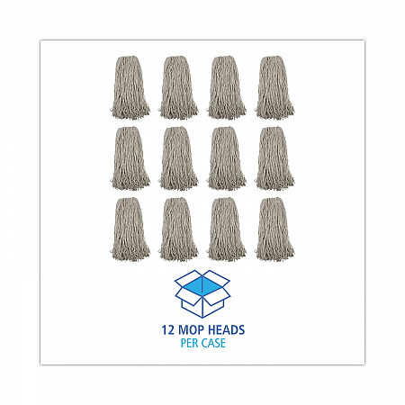 Mop Head, Premium Standard Head, Cotton Fiber, 32 oz, White, 12/Carton (232C)