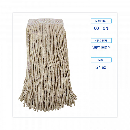 Mop Head, Premium Saddleback Head, Cotton Fiber, 24 oz, White, 12/Carton (324C)