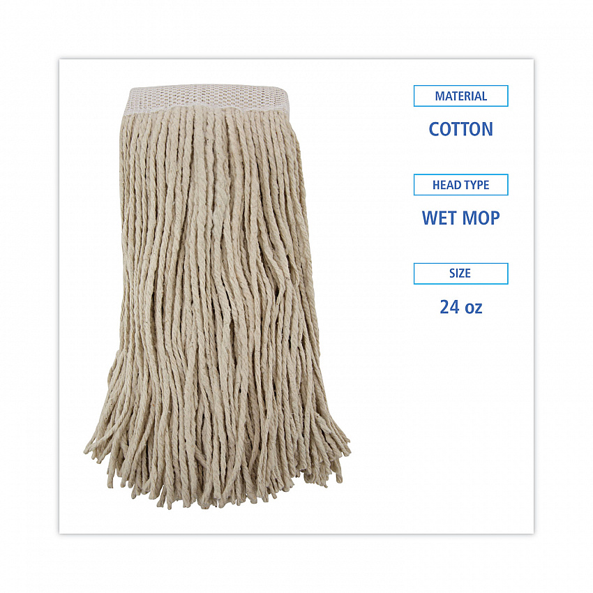 Mop Head, Premium Saddleback Head, Cotton Fiber, 24 oz, White, 12/Carton (324C)