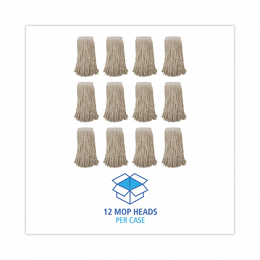 Mop Head, Premium Saddleback Head, Cotton Fiber, 24 oz, White, 12/Carton (324C)