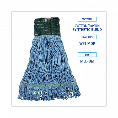 Mop Head, Premium Standard Head, Cotton/Synthetic Fiber, Medium, Blue, 12/Carton (402BL)