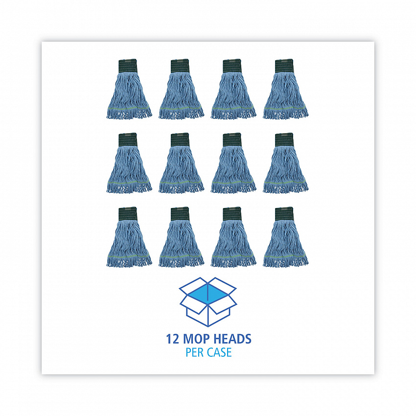 Mop Head, Premium Standard Head, Cotton/Synthetic Fiber, Medium, Blue, 12/Carton (402BL)