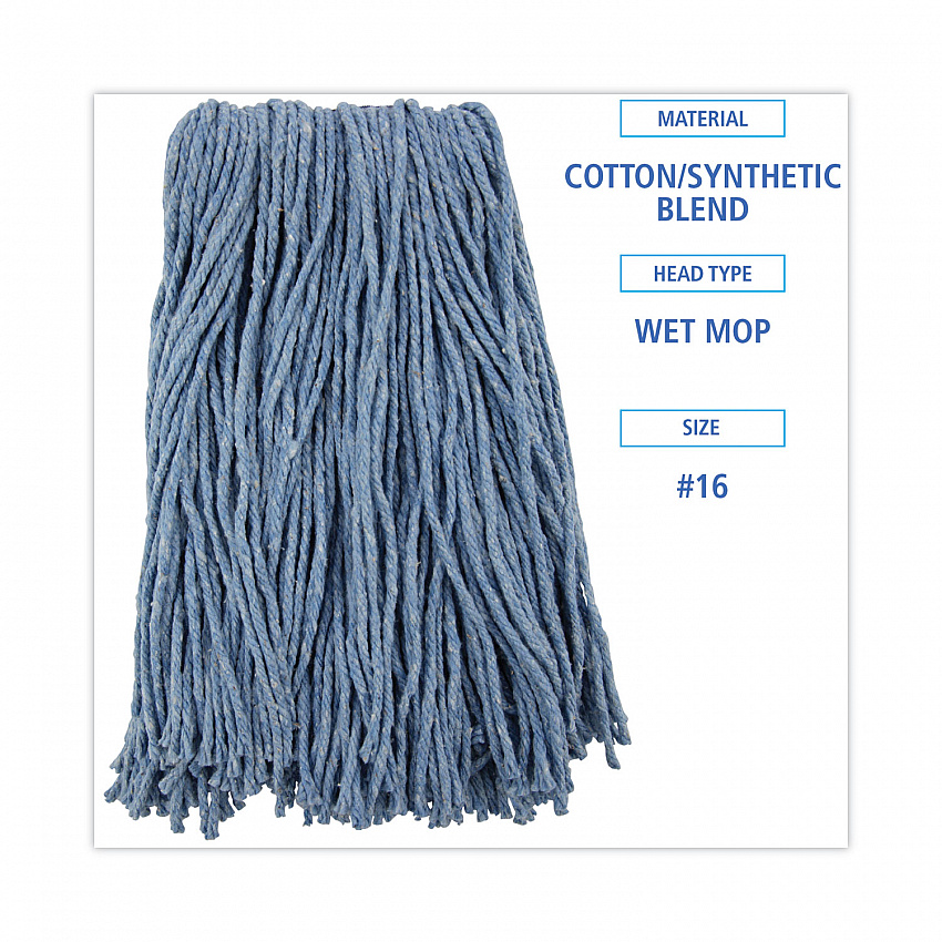 Mop Head, Standard Head, Cotton/Synthetic Fiber, Cut-End, #16., Blue (2016B)