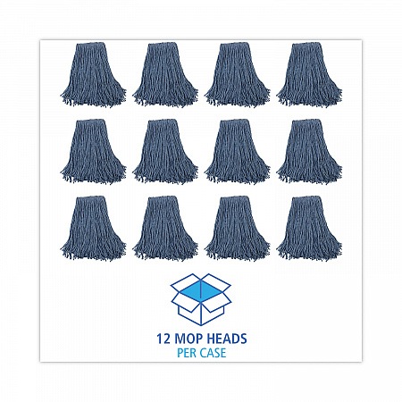 Mop Head, Standard Head, Cotton/Synthetic Fiber, Cut-End, #20, Blue, 12/Carton (2020B)