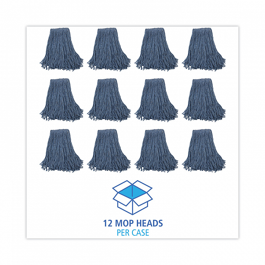 Mop Head, Standard Head, Cotton/Synthetic Fiber, Cut-End, #20, Blue, 12/Carton (2020B)