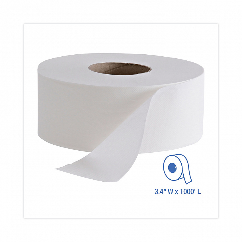 Jumbo Roll Bathroom Tissue, Septic Safe, 2-Ply, 3.4" x 1,000 ft, White, 12 Rolls/Carton (410323)