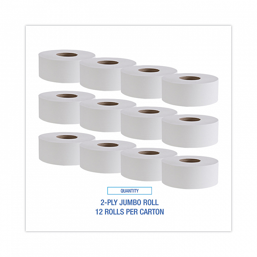 Jumbo Roll Bathroom Tissue, Septic Safe, 2-Ply, 3.4" x 1,000 ft, White, 12 Rolls/Carton (410323)