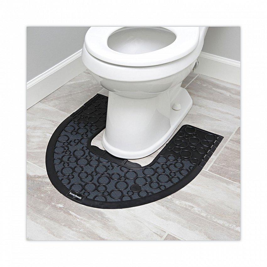 Commode Mat 2.0 Disposable Toilet Floor Mat, U-Shaped, Black/Gray Non-Slip Surface, 22" x 22", 6/Carton (CMBB)