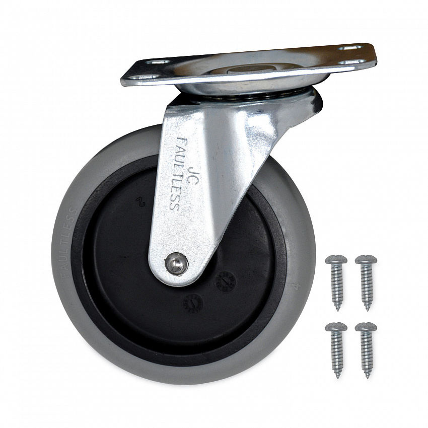 Non-Marking Plate Casters, Swivel Mount Plate, 4" Wheel, Black/Gray/Silver (FG1011L20000)